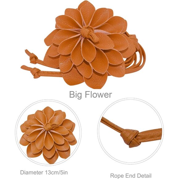 Women Girls Faux Leather Waist Chain Belt Floral Rope Decor for Casual Wear - Picture 2 of 8